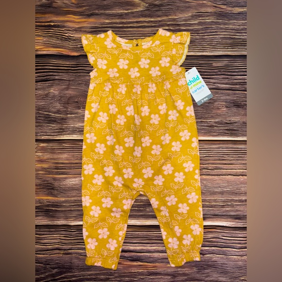 Carter’s Child of Mine Baby Girl’s Yellow and Pink Flower Jumper (NWT) - Picture 1 of 5